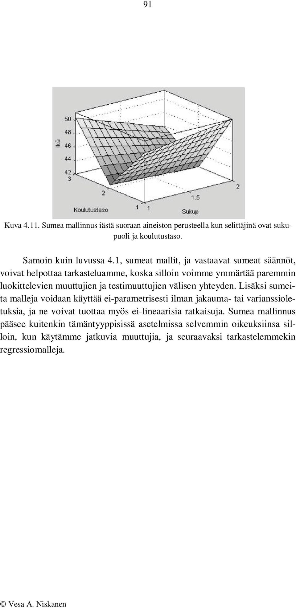 testimuuttujien välisen yhteyden.