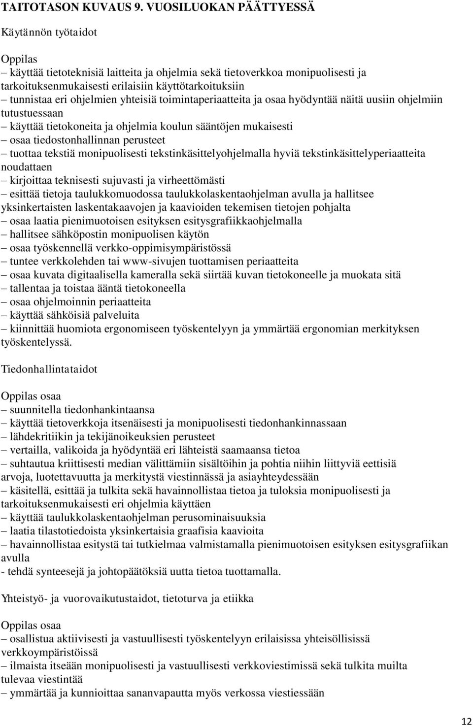 ohjelmien yhteisiä toimintaperiaatteita ja hyödyntää näitä uusiin ohjelmiin tutustuessaan käyttää tietokoneita ja ohjelmia koulun sääntöjen mukaisesti tiedostonhallinnan perusteet tuottaa tekstiä