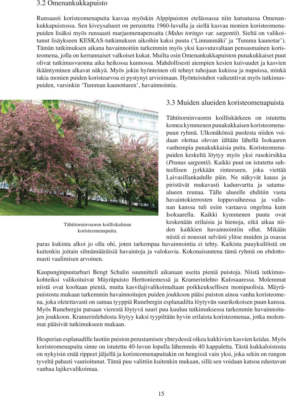 Sieltä on valikoitunut lisäykseen KESKAS-tutkimuksen aikoihin kaksi puuta ( Linnanmäki ja Tumma kaunotar ).