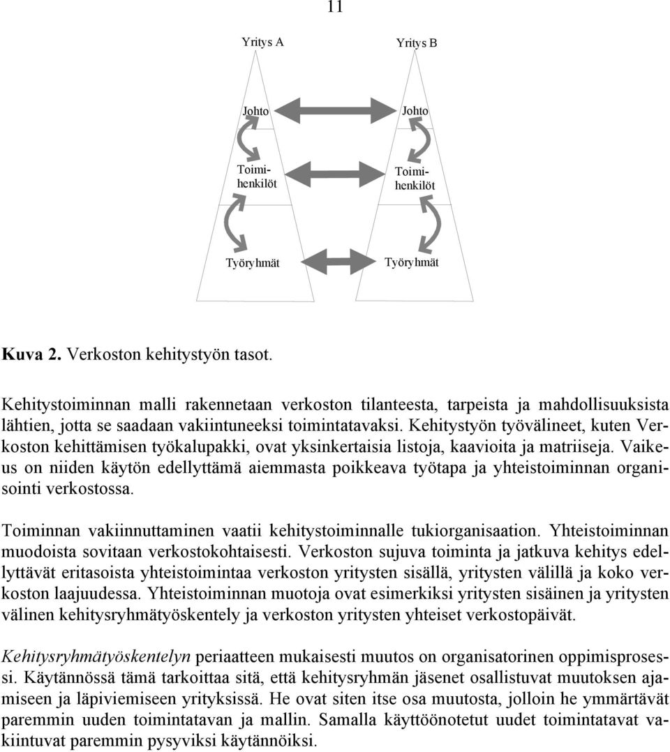 Kehitystyön työvälineet, kuten Verkoston kehittämisen työkalupakki, ovat yksinkertaisia listoja, kaavioita ja matriiseja.