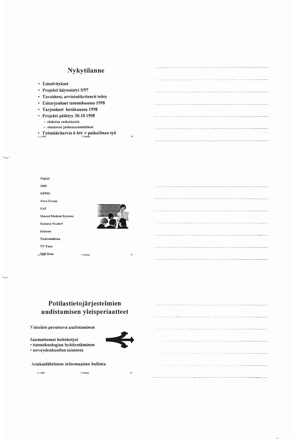 1998 - ehdotus ratkaisusta - aluslavat jatkosuunnitelmat Työmääräarvio 6 htv + paikallinen työ : (, 19911 T~"kob DigitAl IBM KPMG Nova Group SAP Shared