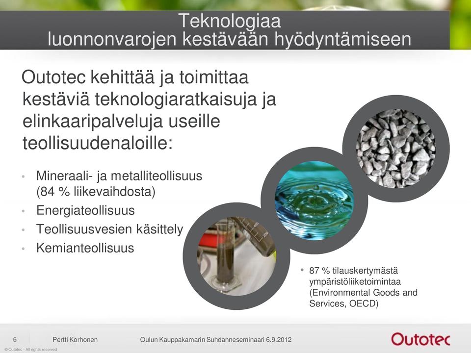 % liikevaihdosta) Energiateollisuus Teollisuusvesien käsittely Kemianteollisuus 87 % tilauskertymästä