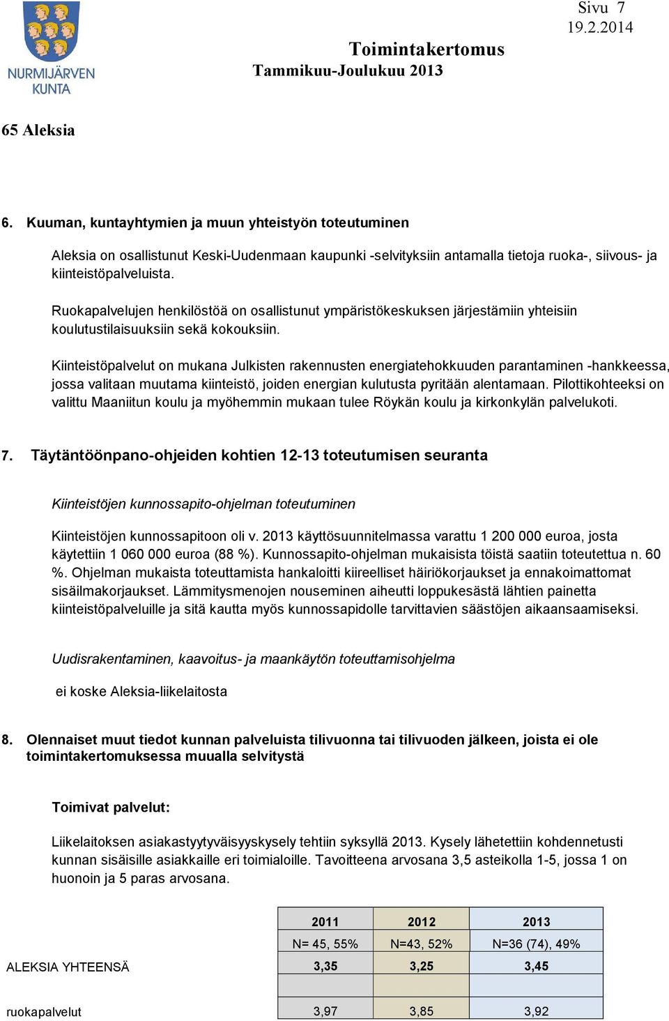 Kiinteistöpalvelut on mukana Julkisten rakennusten energiatehokkuuden parantaminen -hankkeessa, jossa valitaan muutama kiinteistö, joiden energian kulutusta pyritään alentamaan.