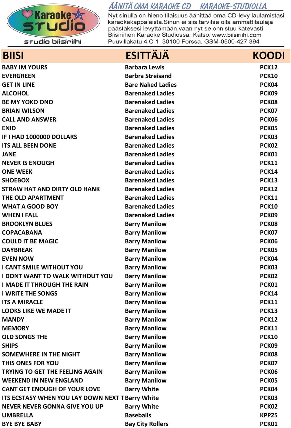 NEVER IS ENOUGH Barenaked Ladies PCK11 ONE WEEK Barenaked Ladies PCK14 SHOEBOX Barenaked Ladies PCK13 STRAW HAT AND DIRTY OLD HANK Barenaked Ladies PCK12 THE OLD APARTMENT Barenaked Ladies PCK11 WHAT