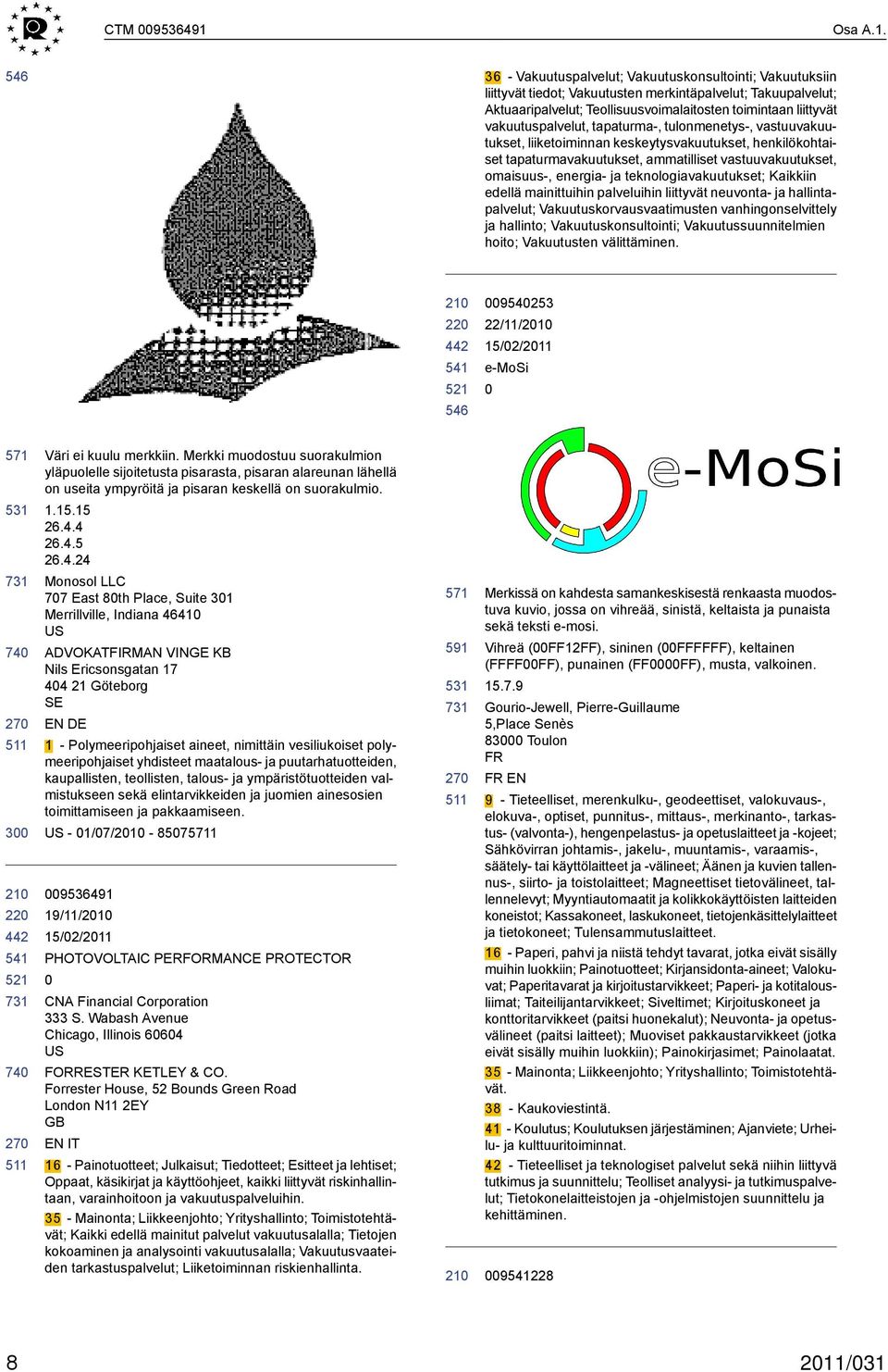 546 36 - Vakuutuspalvelut; Vakuutuskonsultointi; Vakuutuksiin liittyvät tiedot; Vakuutusten merkintäpalvelut; Takuupalvelut; Aktuaaripalvelut; Teollisuusvoimalaitosten toimintaan liittyvät