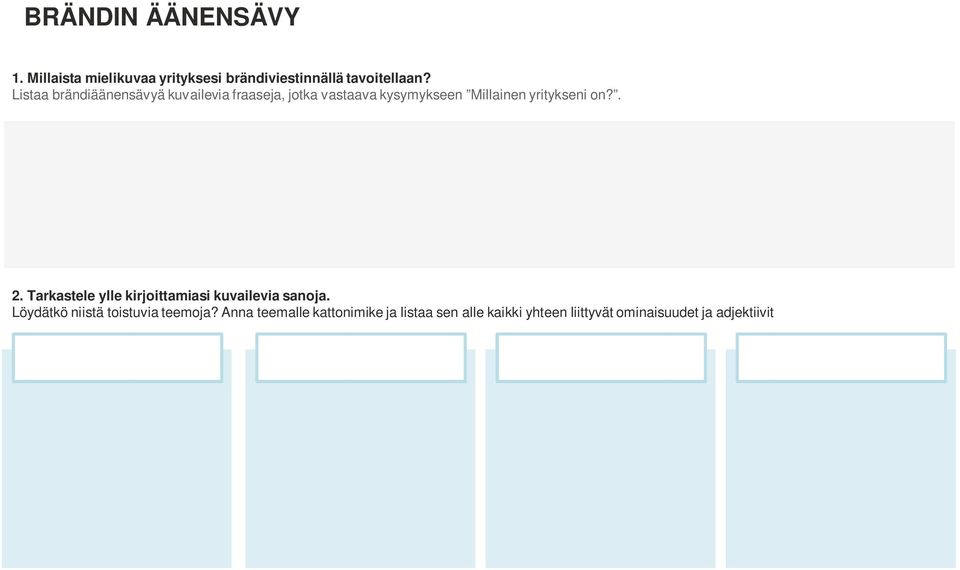 yritykseni on?. 2. Tarkastele ylle kirjoittamiasi kuvailevia sanoja.