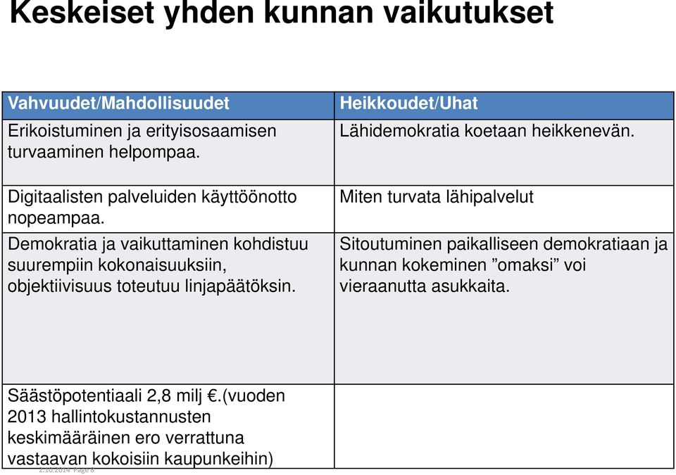 Demokratia ja vaikuttaminen kohdistuu suurempiin kokonaisuuksiin, objektiivisuus toteutuu linjapäätöksin.