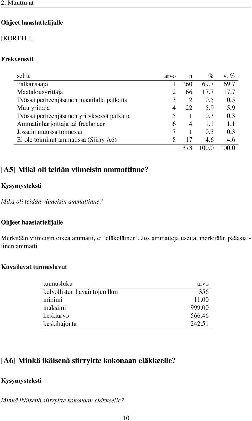 Mikä oli teidän viimeisin ammattinne? Ohjeet haastattelijalle Merkitään viimeisin oikea ammatti, ei eläkeläinen.