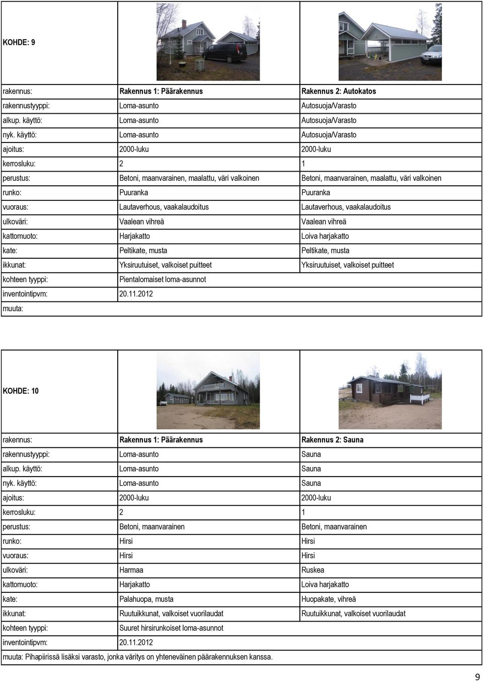 valkoiset puitteet Yksiruutuiset, valkoiset puitteet Pientalomaiset loma-asunnot KOHDE: 10 Rakennus 2: Sauna Sauna Sauna Sauna 2000-luku 2000-luku kerrosluku: 2 1 Betoni, maanvarainen Betoni,