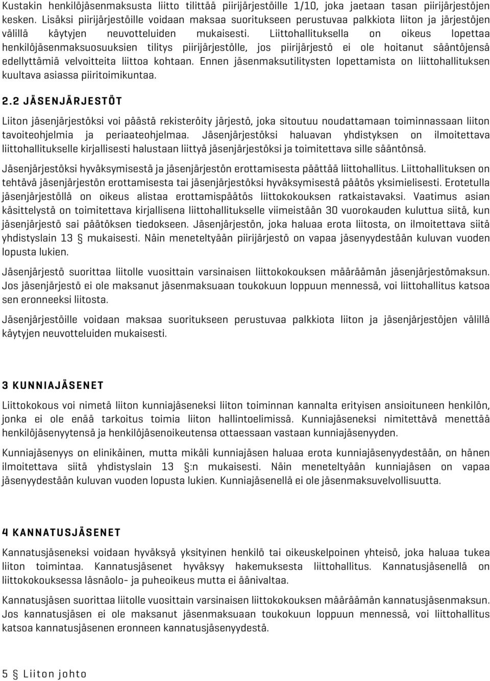 Liittohallituksella on oikeus lopettaa henkilöjäsenmaksuosuuksien tilitys piirijärjestölle, jos piirijärjestö ei ole hoitanut sääntöjensä edellyttämiä velvoitteita liittoa kohtaan.