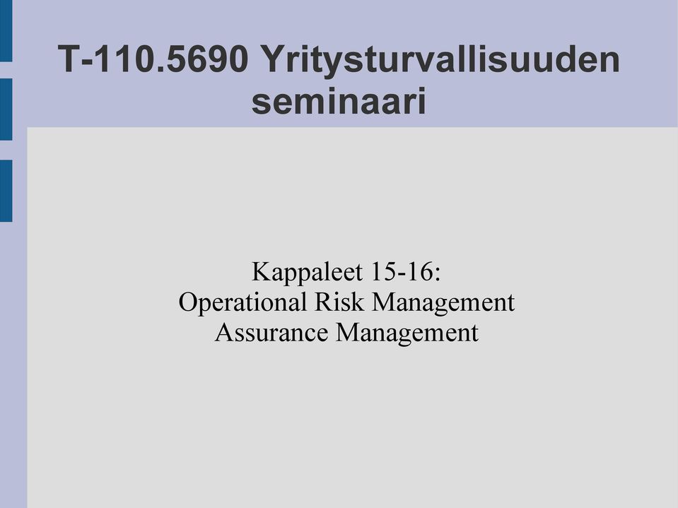 seminaari Kappaleet 15-16: