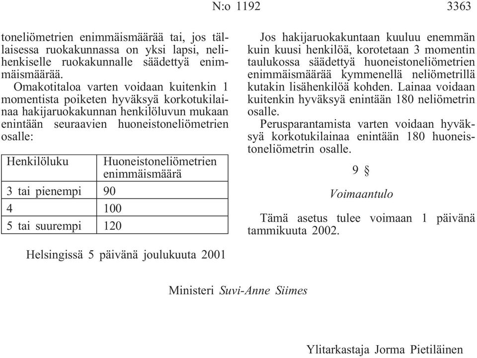 enimmäismäärä 3 tai pienempi 90 4 100 5 tai suurempi 120 Jos hakijaruokakuntaan kuuluu enemmän kuin kuusi henkilöä, korotetaan 3 momentin taulukossa säädettyä huoneistoneliömetrien enimmäismäärää