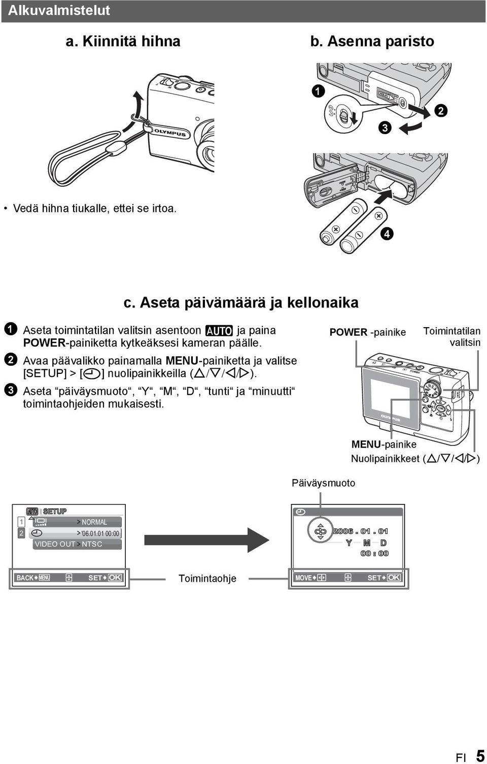 Avaa päävalikko painamalla MENU-painiketta ja valitse [SETUP] > [X] nuolipainikkeilla (O/N/X/Y).