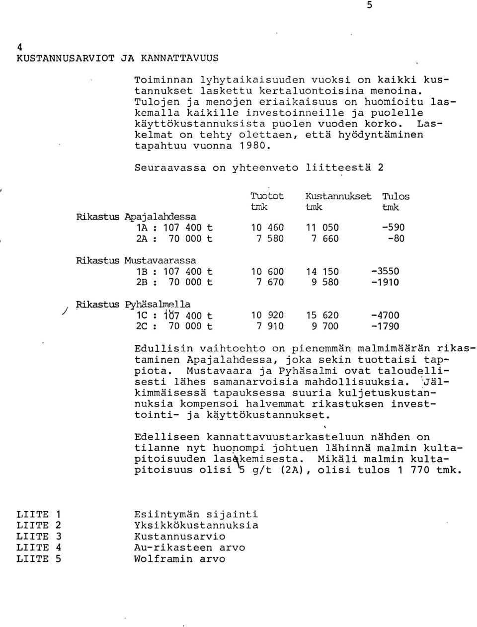 Laskelmat on tehty olettaen, että hyödyntäminen tapahtuu vuonna 1 980.