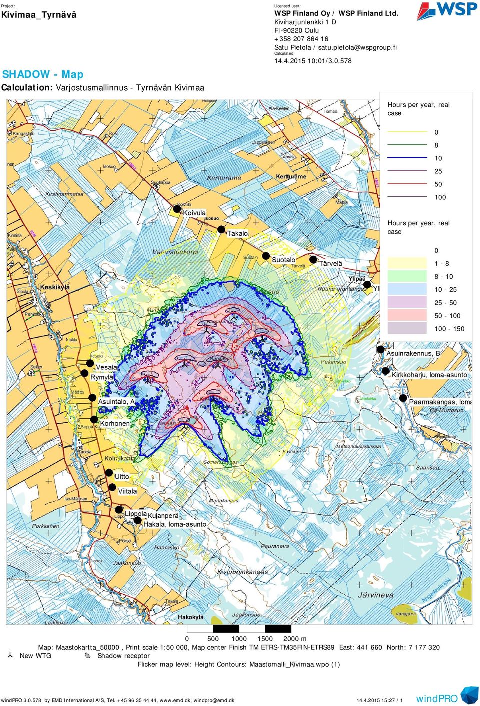 50-100 100-150 0 500 1000 1500 2000 m Map: Maastokartta_50000, Print scale 1:50 000, Map center Finish TM ETRS-TM35FIN-ETRS89 East: 441 660 North: 7 177 320 New WTG Shadow