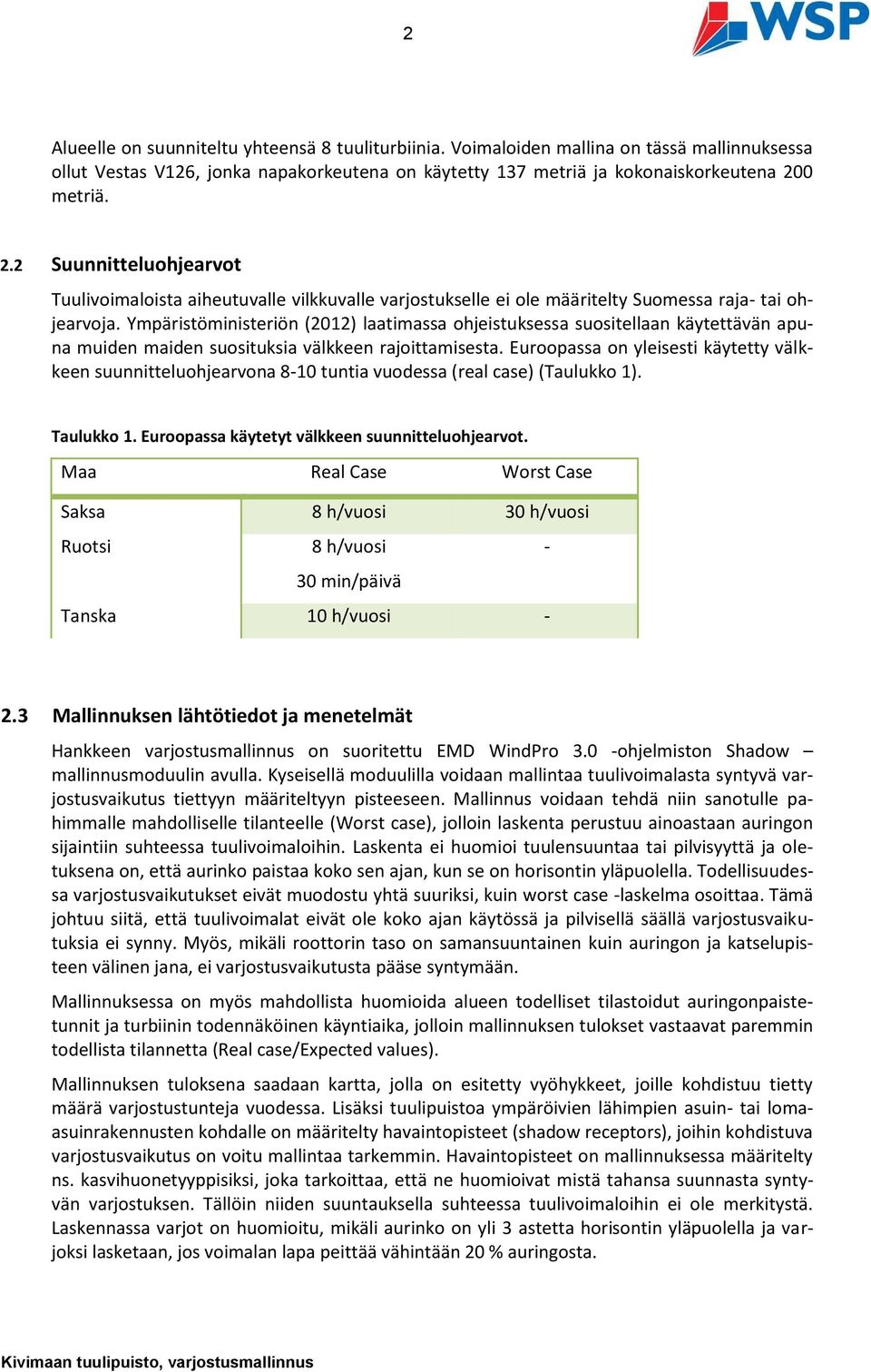 Ympäristöministeriön (2012) laatimassa ohjeistuksessa suositellaan käytettävän apuna muiden maiden suosituksia välkkeen rajoittamisesta.