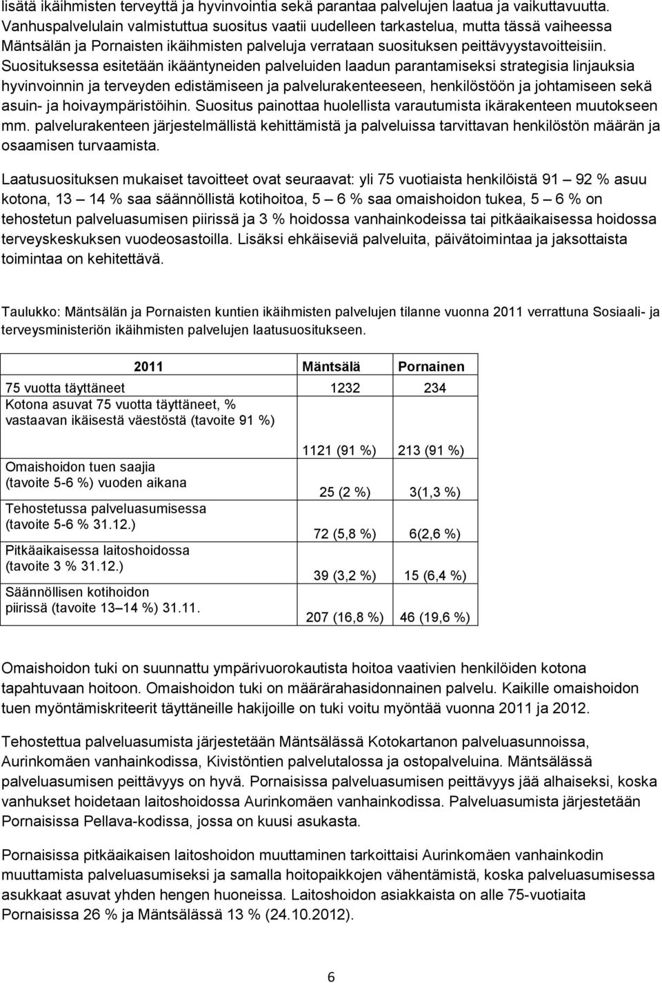 Suosituksessa esitetään ikääntyneiden palveluiden laadun parantamiseksi strategisia linjauksia hyvinvoinnin ja terveyden edistämiseen ja palvelurakenteeseen, henkilöstöön ja johtamiseen sekä asuin-