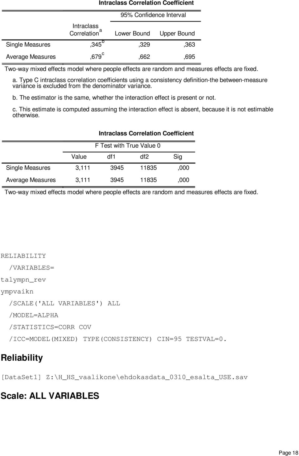 b. The estimator is the same, whether the interaction effect is present or not. c. This estimate is computed assuming the interaction effect is absent, because it is not estimable otherwise.