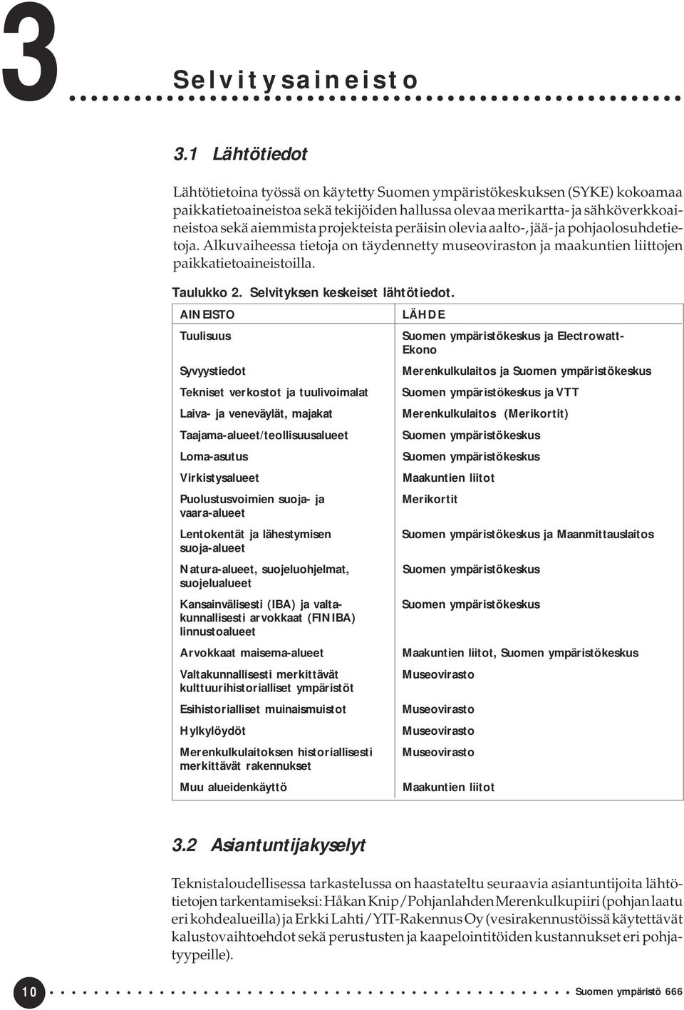 projekteista peräisin olevia aalto-, jää- ja pohjaolosuhdetietoja. Alkuvaiheessa tietoja on täydennetty museoviraston ja maakuntien liittojen paikkatietoaineistoilla. Taulukko 2.