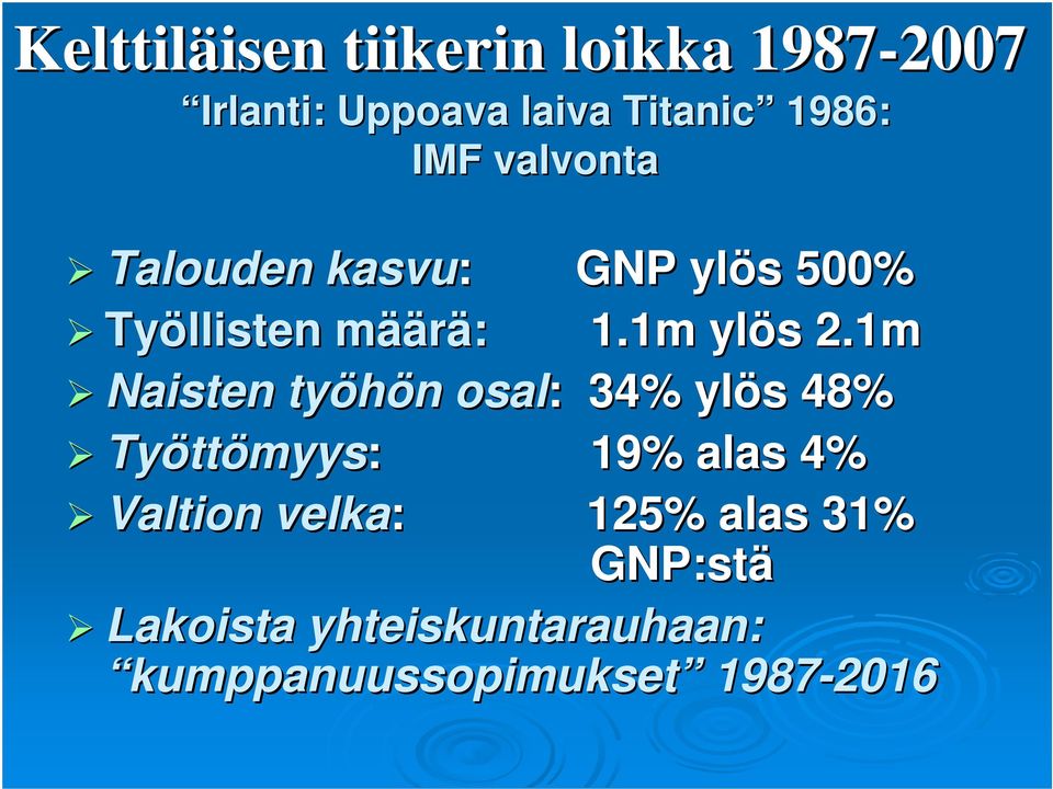 1m Naisten työhön osal: : 34% ylös 48% Tyött ttömyys: 19% alas 4% Valtion