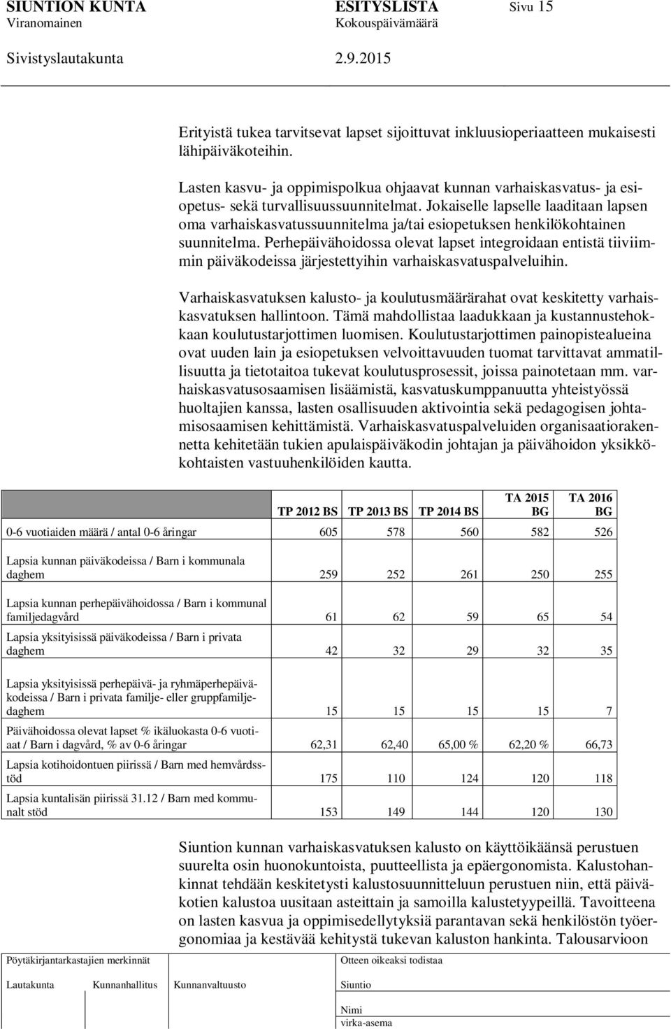 Jokaiselle lapselle laaditaan lapsen oma varhaiskasvatussuunnitelma ja/tai esiopetuksen henkilökohtainen suunnitelma.