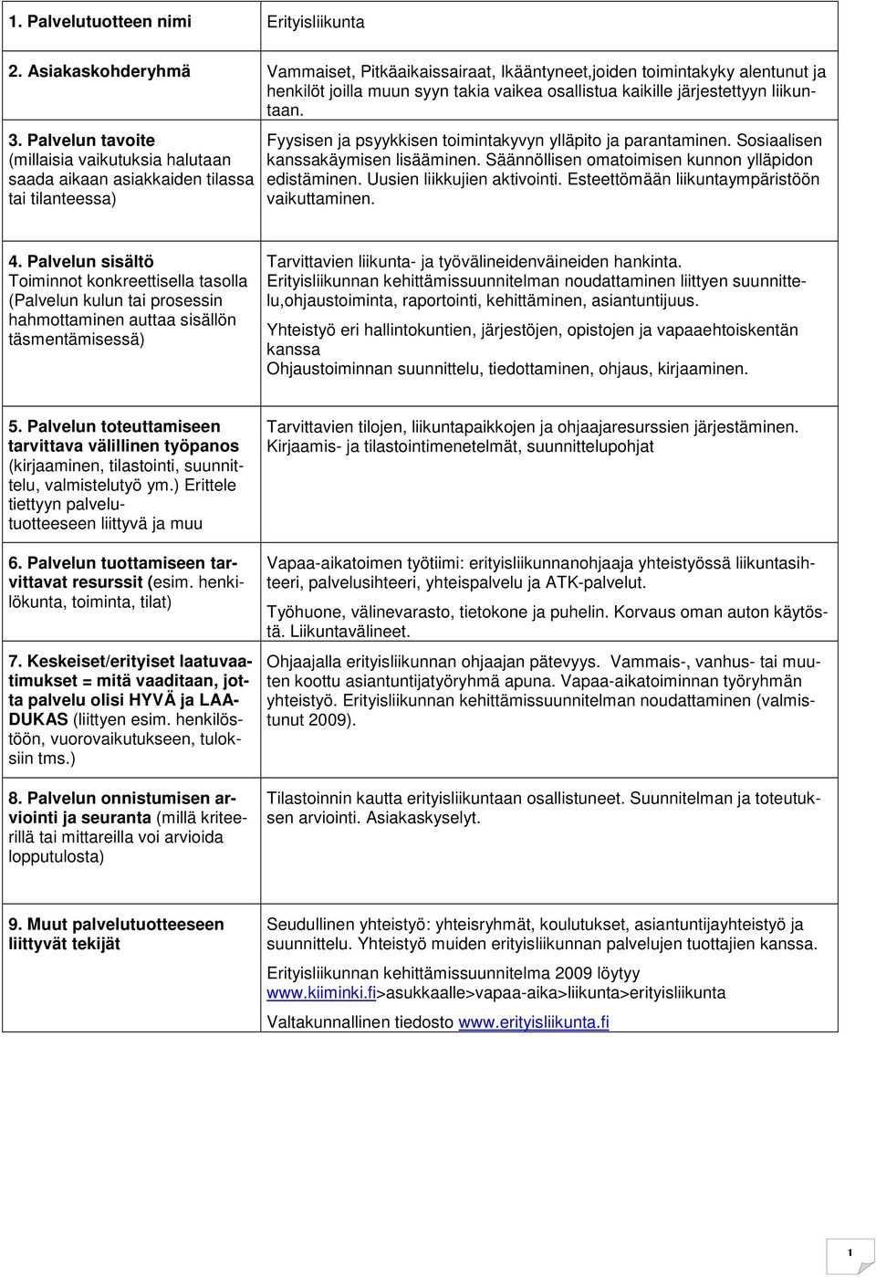 Fyysisen ja psyykkisen toimintakyvyn ylläpito ja parantaminen. Sosiaalisen kanssakäymisen lisääminen. Säännöllisen omatoimisen kunnon ylläpidon edistäminen. Uusien liikkujien aktivointi.