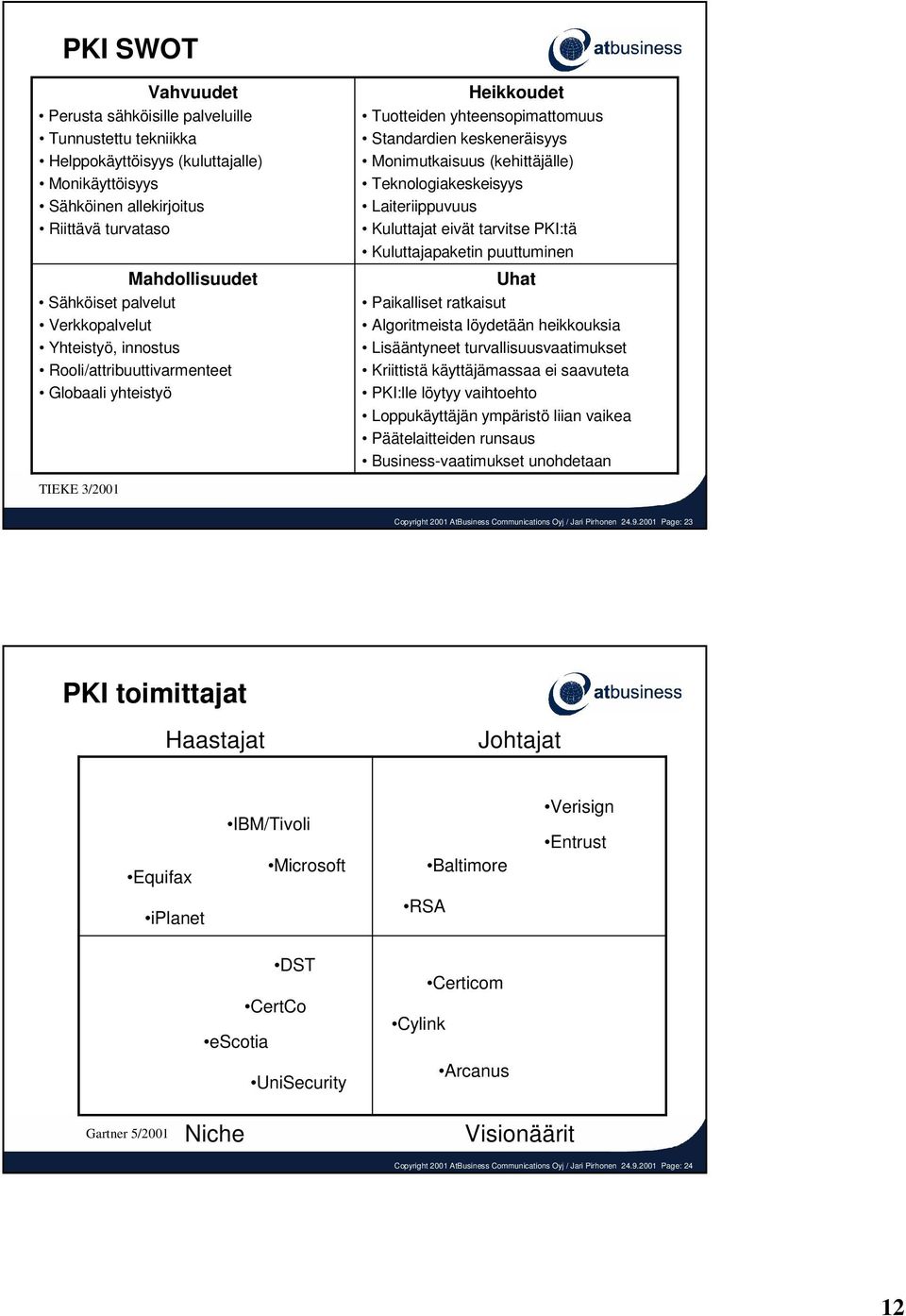 Teknologiakeskeisyys Laiteriippuvuus Kuluttajat eivät tarvitse PKI:tä Kuluttajapaketin puuttuminen Uhat Paikalliset ratkaisut Algoritmeista löydetään heikkouksia Lisääntyneet turvallisuusvaatimukset