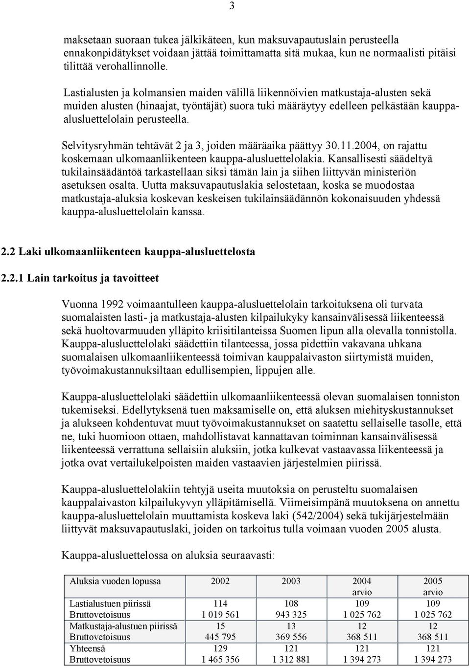 Selvitysryhmän tehtävät 2 ja 3, joiden määräaika päättyy 30.11.2004, on rajattu koskemaan ulkomaanliikenteen kauppa-alusluettelolakia.