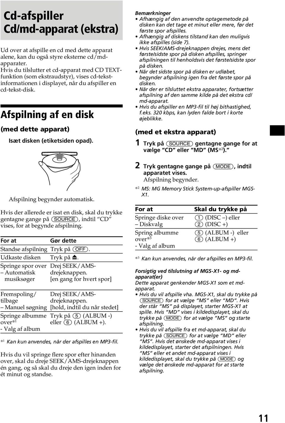 Afspilning af en disk (med dette apparat) Isæt disken (etiketsiden opad). Afspilning begynder automatisk.