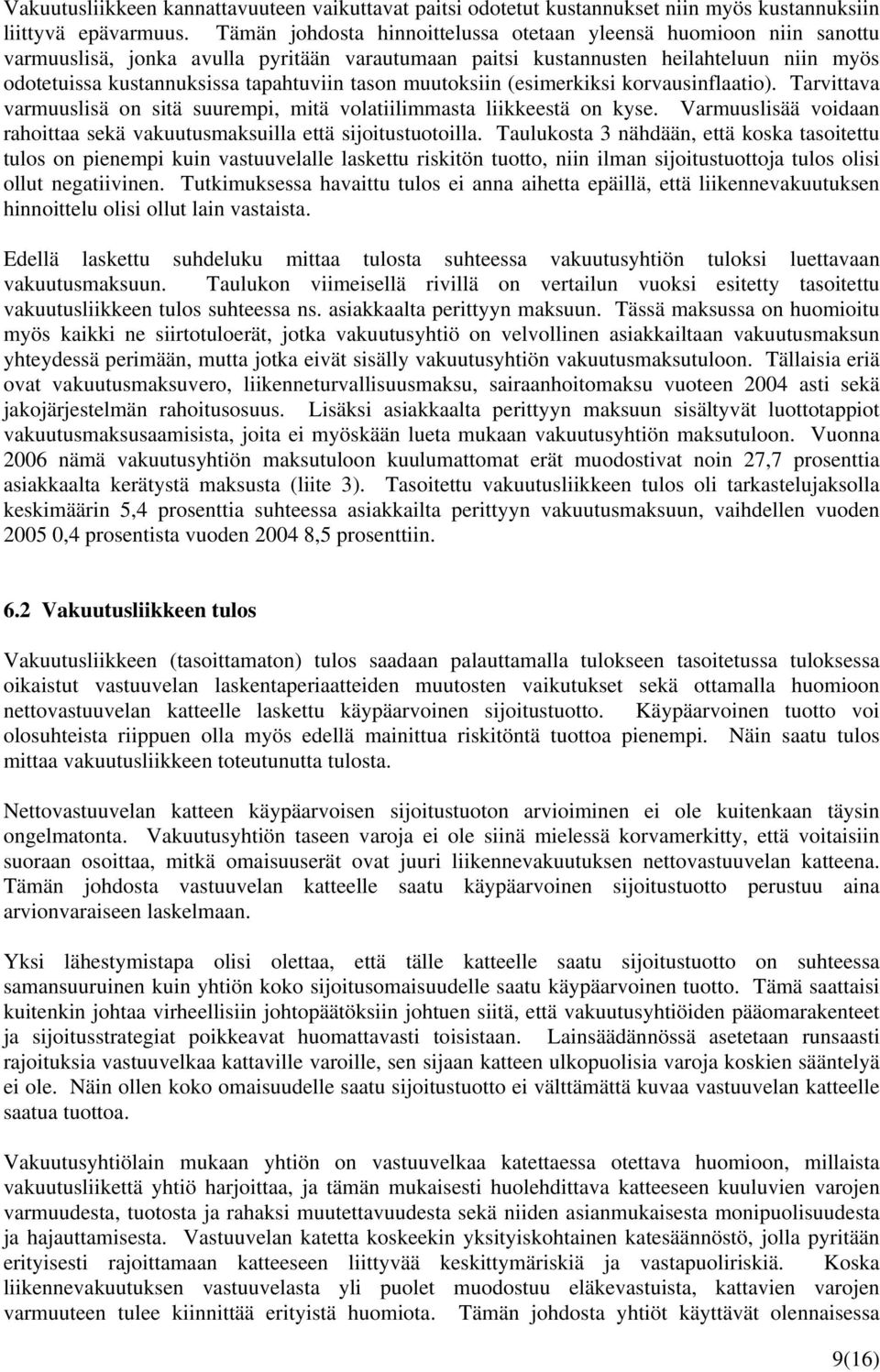 tason muutoksiin (esimerkiksi korvausinflaatio). Tarvittava varmuuslisä on sitä suurempi, mitä volatiilimmasta liikkeestä on kyse.