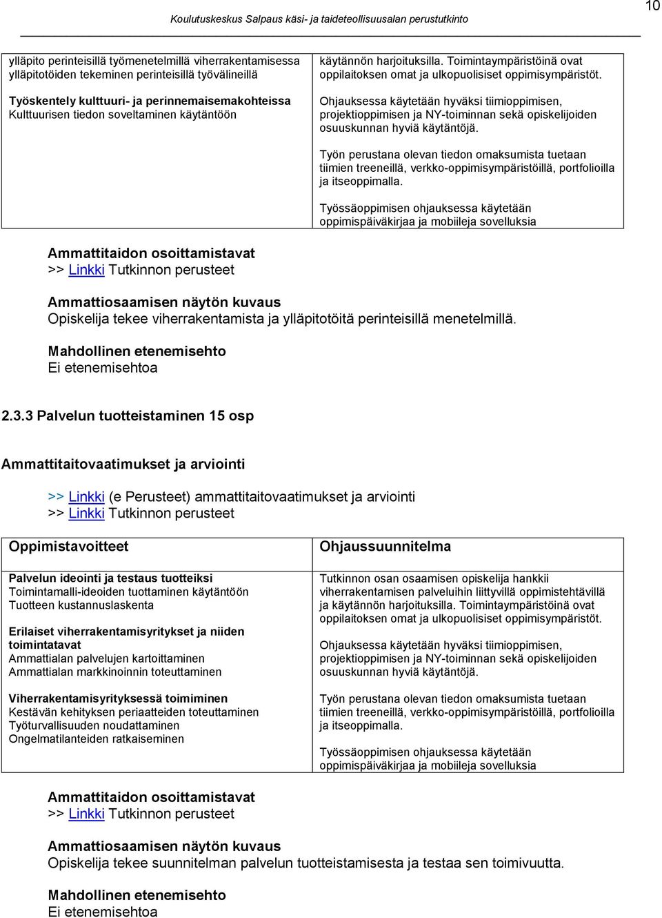 Ohjauksessa käytetään hyväksi tiimioppimisen, projektioppimisen ja NY-toiminnan sekä opiskelijoiden osuuskunnan hyviä käytäntöjä.