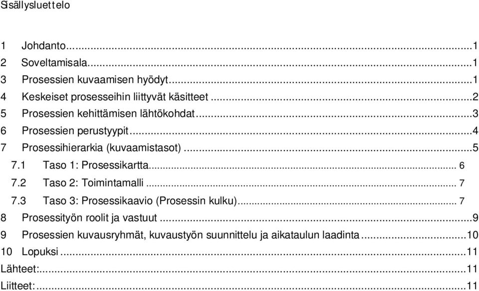 1 Taso 1: Prosessikartta... 6 7.2 Taso 2: Toimintamalli... 7 7.3 Taso 3: Prosessikaavio (Prosessin kulku).