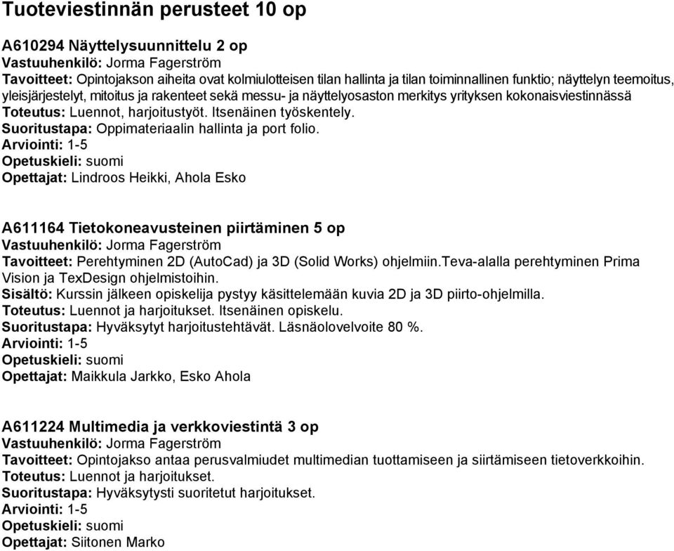 Suoritustapa: Oppimateriaalin hallinta ja port folio.