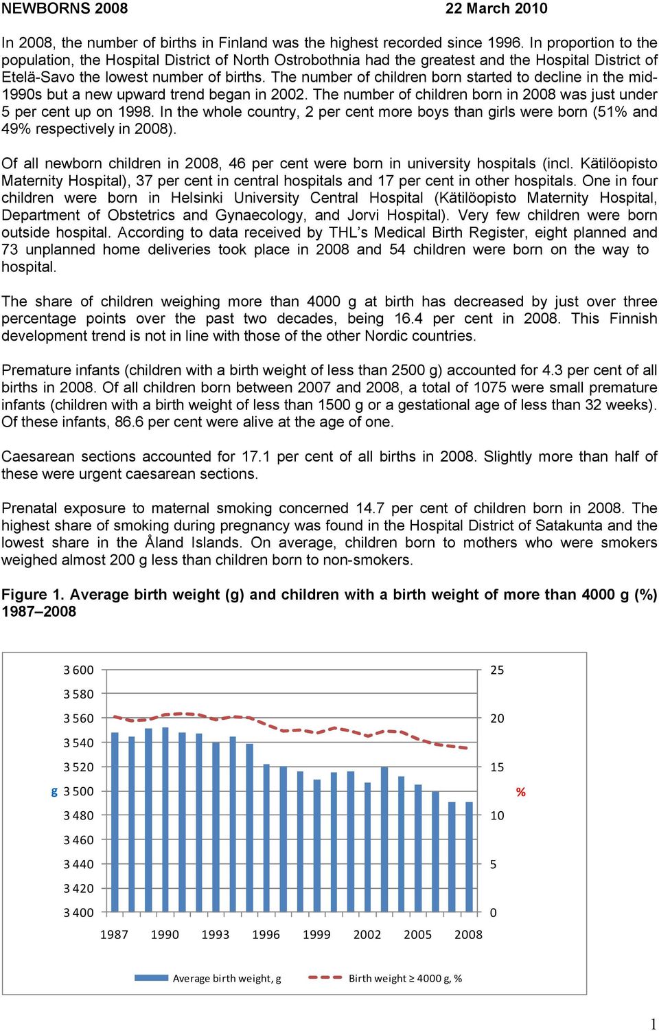 The number of children born started to decline in the mid- 1990s but a new upward trend began in 2002. The number of children born in 2008 was just under 5 per cent up on 1998.