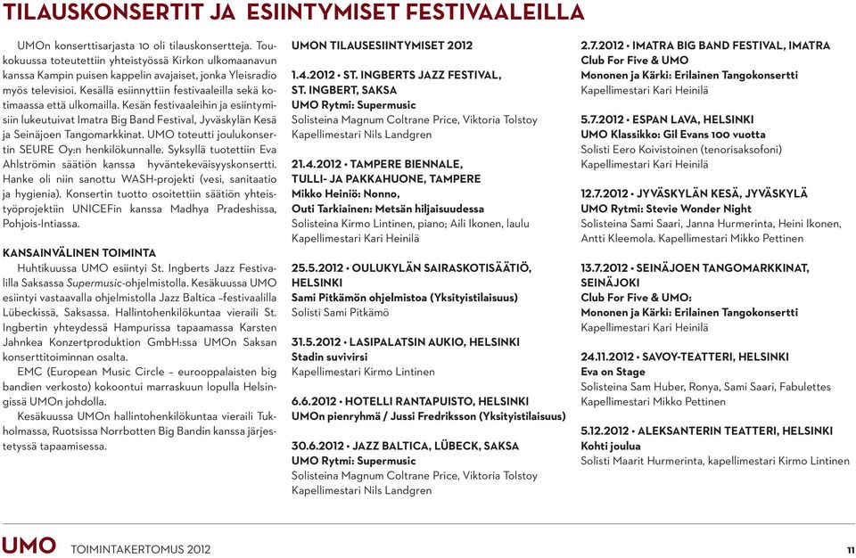 Kesällä esiinnyttiin festivaaleilla sekä kotimaassa että ulkomailla. Kesän festivaaleihin ja esiintymisiin lukeutuivat Imatra Big Band Festival, Jyväskylän Kesä ja Seinäjoen Tangomarkkinat.