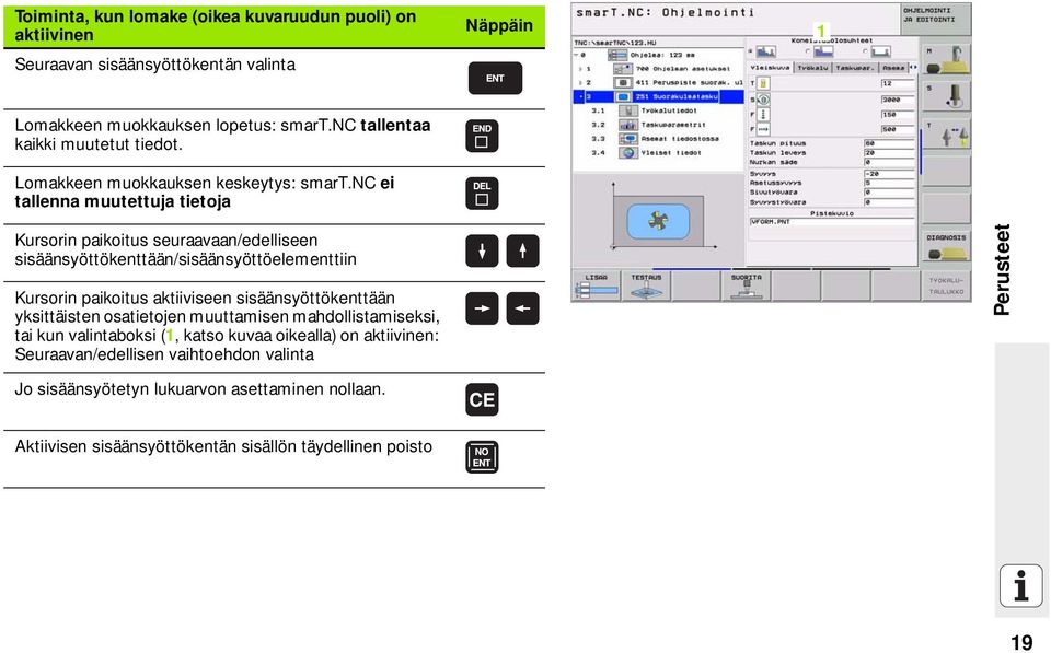 nc ei tallenna muutettuja tietoja Kursorin paikoitus seuraavaan/edelliseen sisäänsyöttökenttään/sisäänsyöttöelementtiin Kursorin paikoitus aktiiviseen