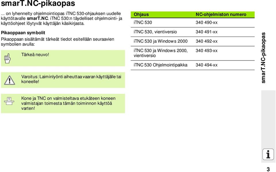 Varoitus: Laiminlyönti aiheuttaa vaaran käyttäjälle tai koneelle!