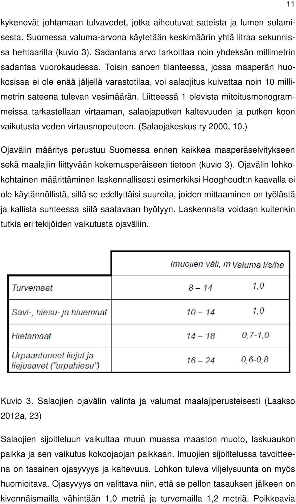 Toisin sanoen tilanteessa, jossa maaperän huokosissa ei ole enää jäljellä varastotilaa, voi salaojitus kuivattaa noin 10 millimetrin sateena tulevan vesimäärän.