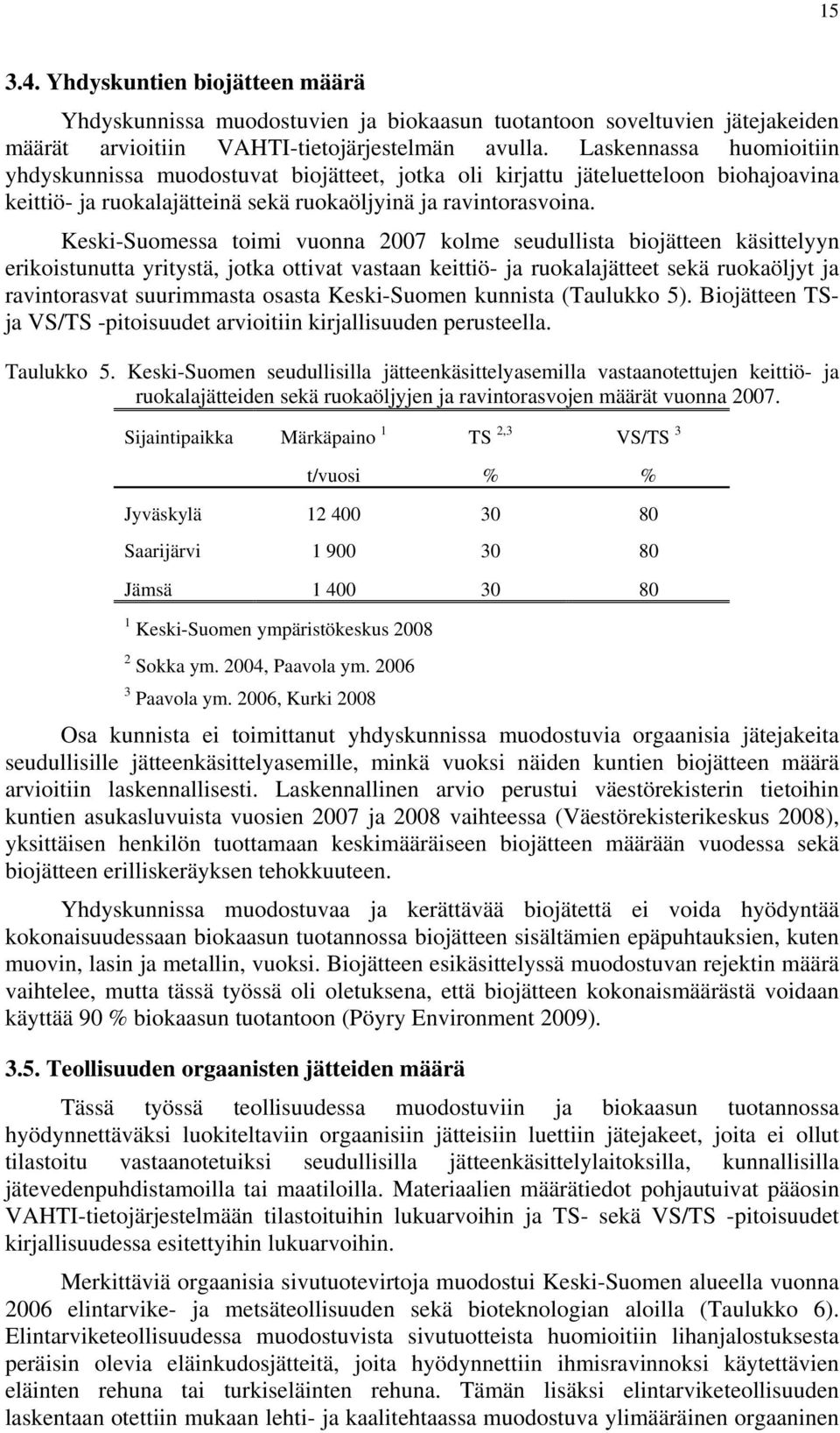 Keski-Suomessa toimi vuonna 2007 kolme seudullista biojätteen käsittelyyn erikoistunutta yritystä, jotka ottivat vastaan keittiö- ja ruokalajätteet sekä ruokaöljyt ja ravintorasvat suurimmasta osasta