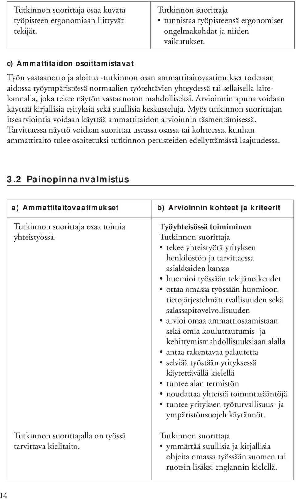 joka tekee näytön vastaanoton mahdolliseksi. Arvioinnin apuna voidaan käyttää kirjallisia esityksiä sekä suullisia keskusteluja.