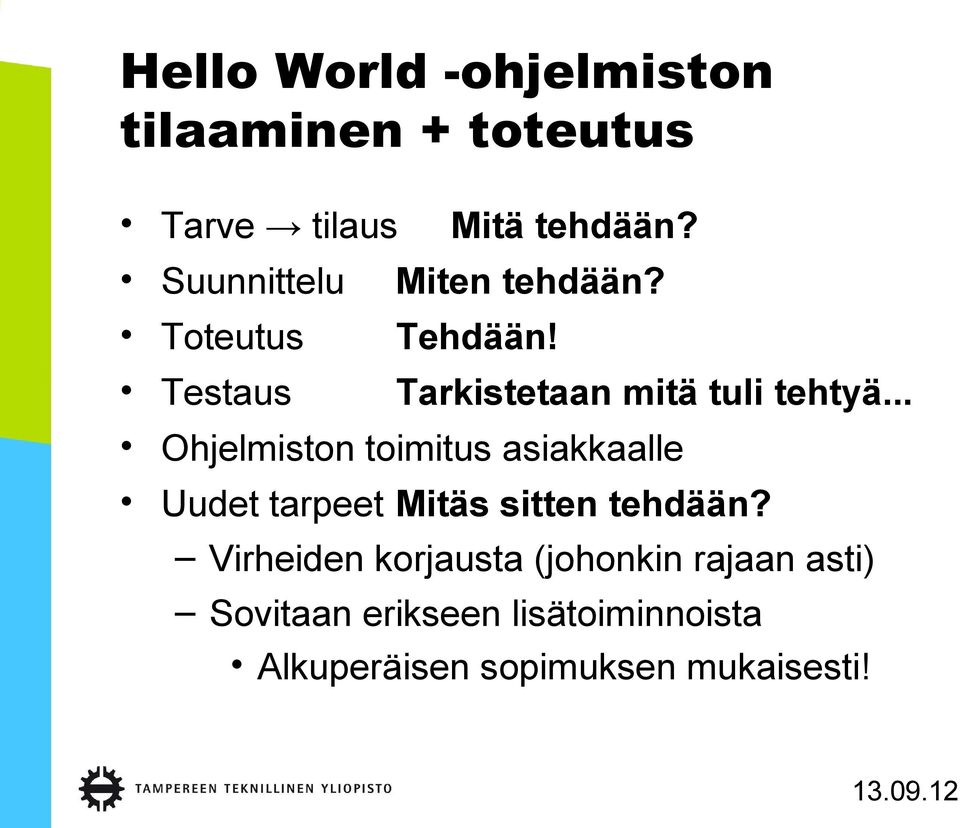 .. Ohjelmiston toimitus asiakkaalle Uudet tarpeet Mitäs sitten tehdään?