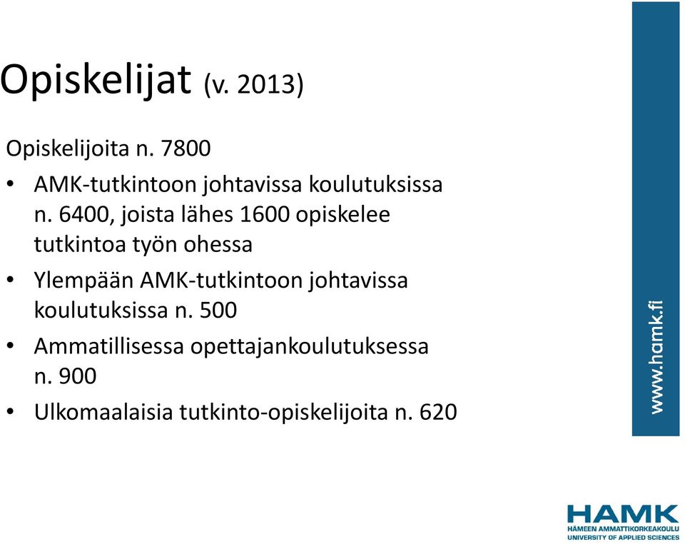6400, joista lähes 1600 opiskelee tutkintoa työn ohessa Ylempään AMK