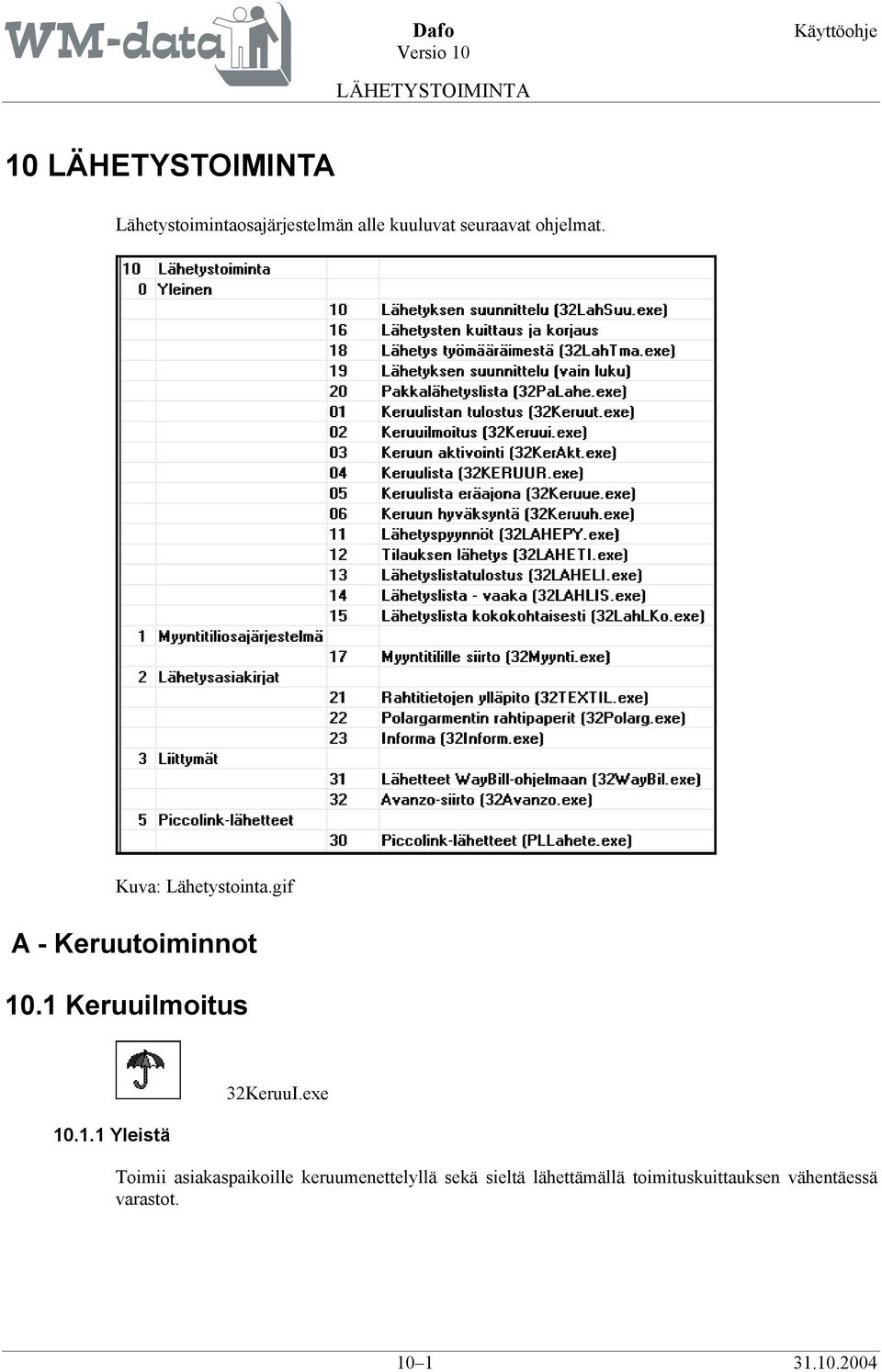 exe Toimii asiakaspaikoille keruumenettelyllä sekä sieltä lähettämällä