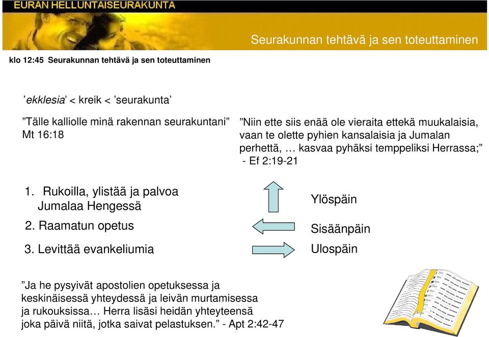 Levittää evankeliumia Niin ette siis enää ole vieraita ettekä muukalaisia, vaan te olette pyhien kansalaisia ja Jumalan perhettä, kasvaa pyhäksi