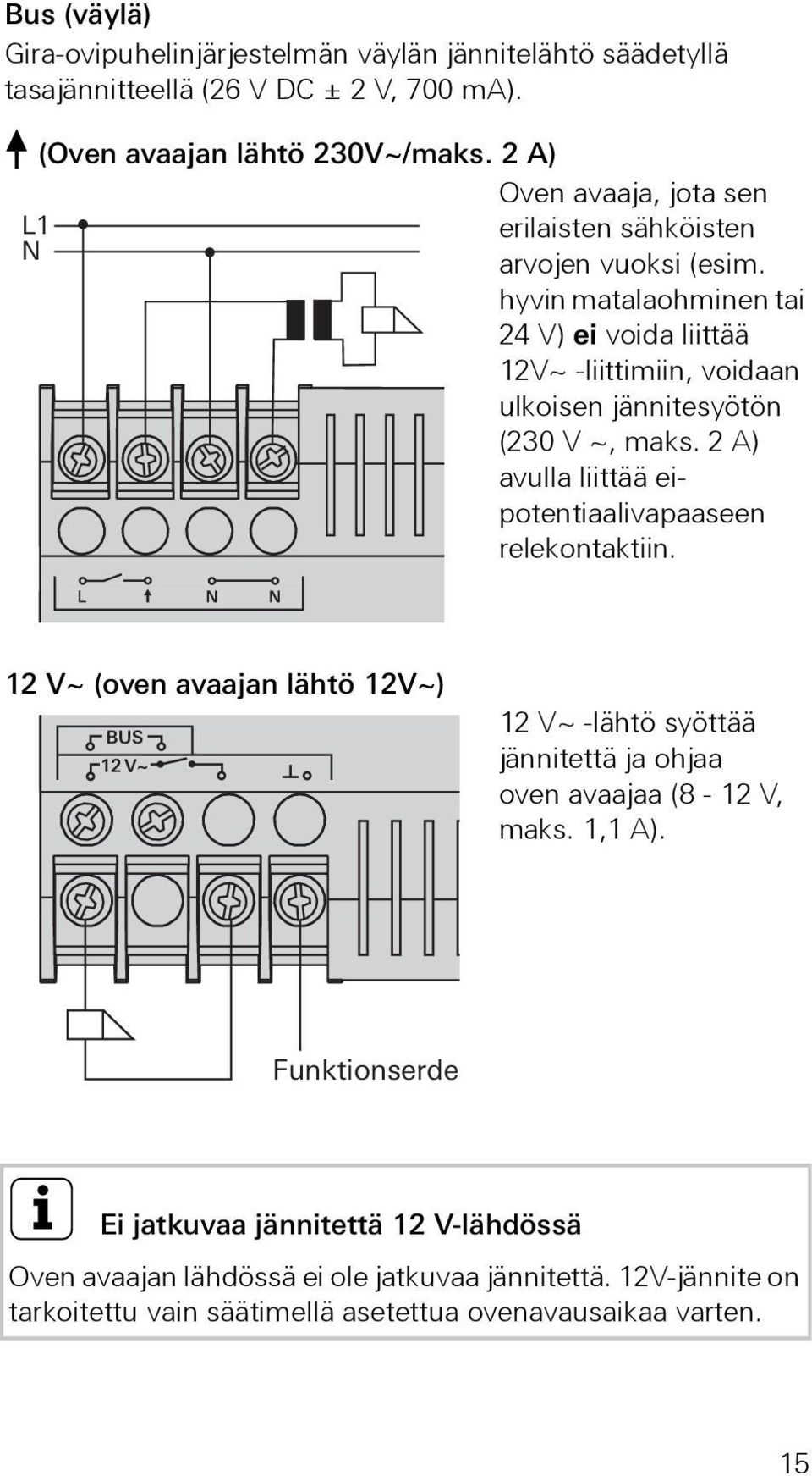 hyvin matalaohminen tai 4 V) ei voida liittää 1V~ -liittimiin, voidaan ulkoisen jännitesyötön (30 V ~, maks. A) avulla liittää eipotentiaalivapaaseen relekontaktiin.