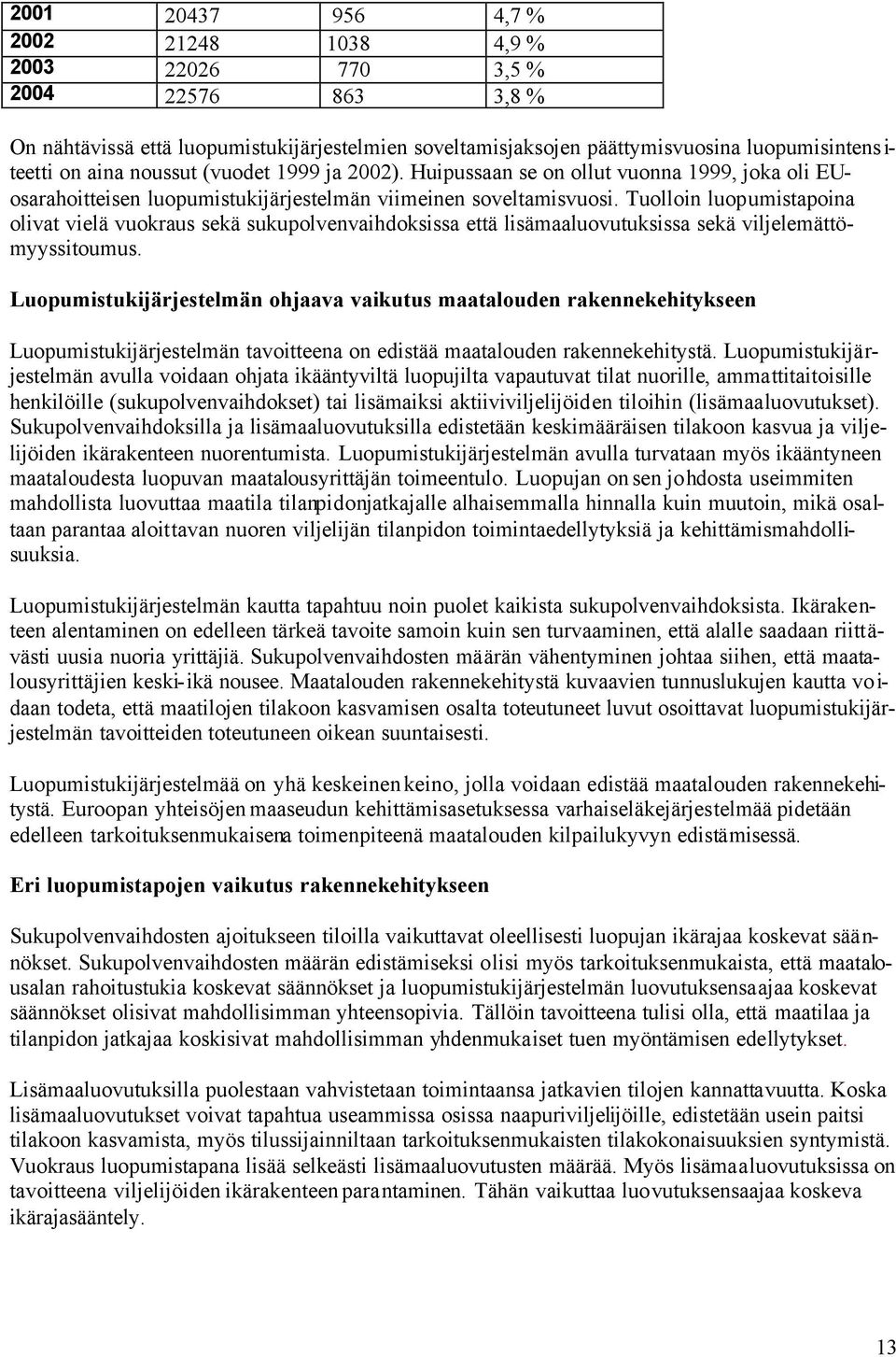 Tuolloin luopumistapoina olivat vielä vuokraus sekä sukupolvenvaihdoksissa että lisämaaluovutuksissa sekä viljelemättömyyssitoumus.