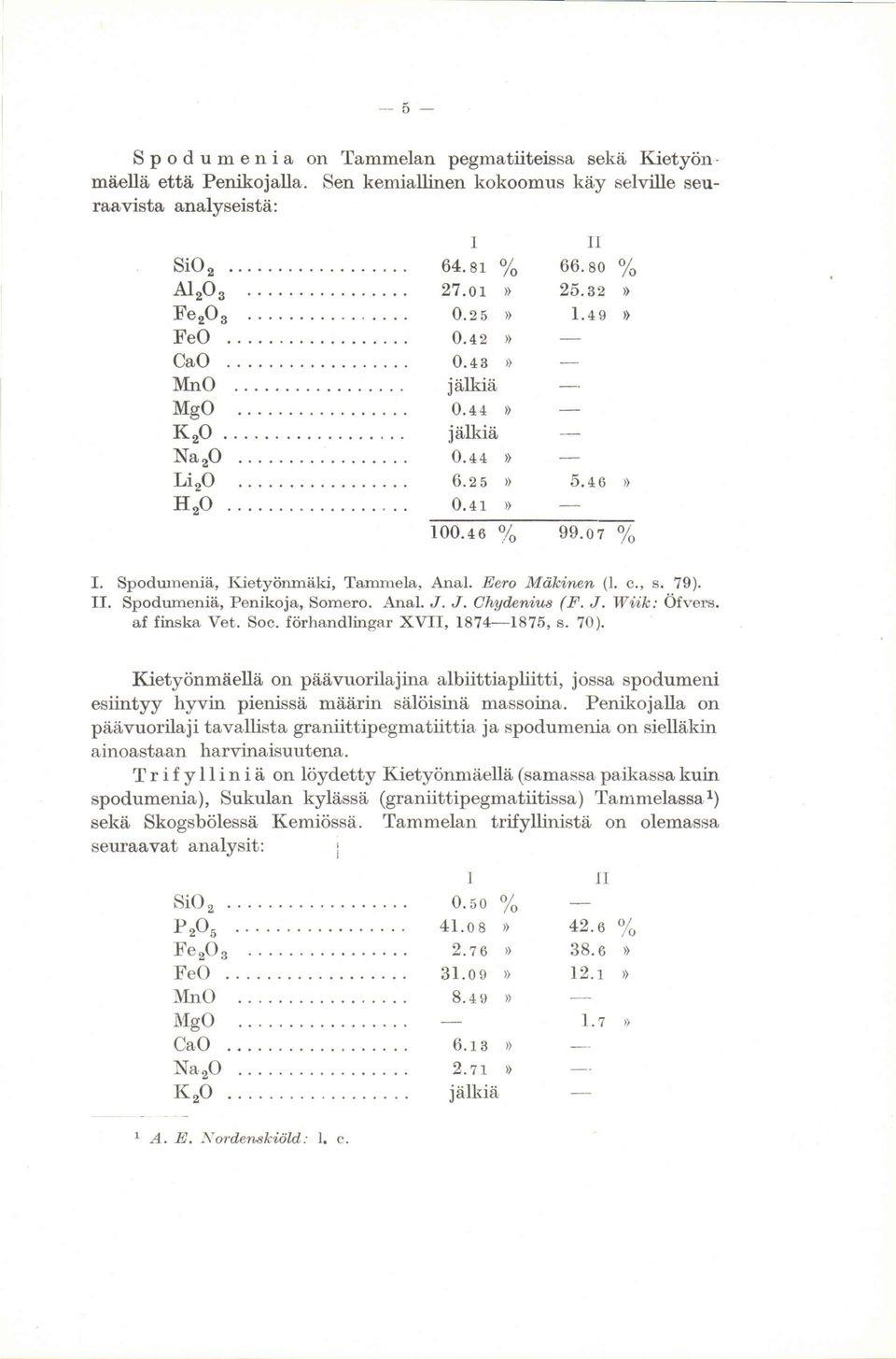 79). If. Spodumeniä, Penikoja, Somero. Anal. J. J. Chgil,enius (8, J, Wi,ik: Öfvers. af finska Vet. Soc. förhandlingar XVII, 18?4-1875, s. 70).