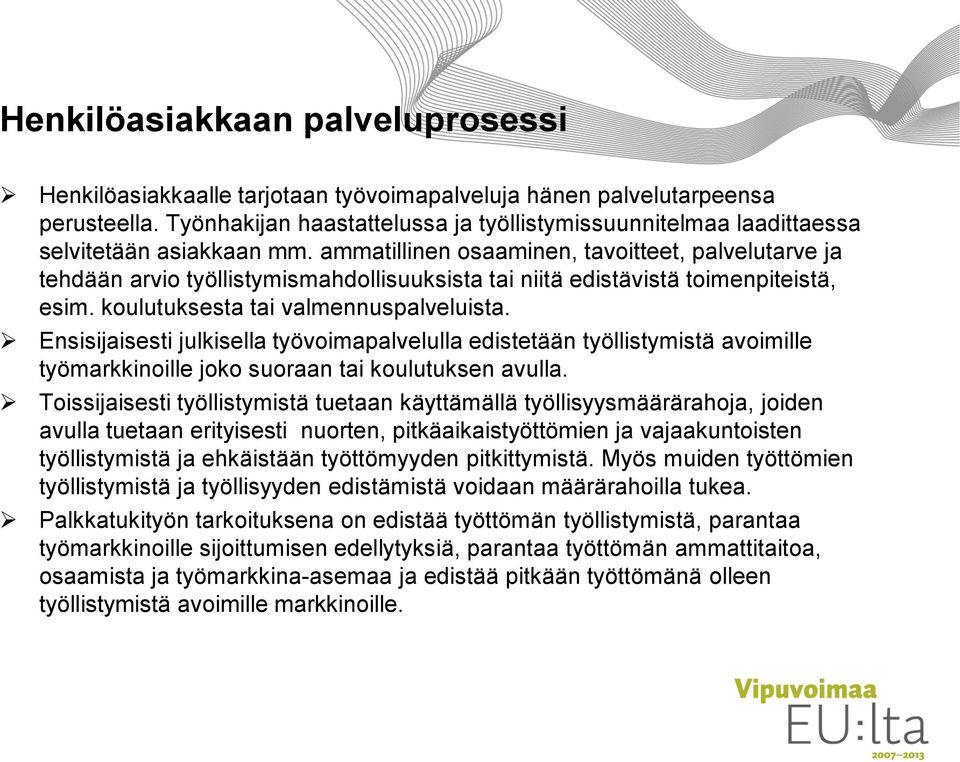ammatillinen osaaminen, tavoitteet, palvelutarve ja tehdään arvio työllistymismahdollisuuksista tai niitä edistävistä toimenpiteistä, esim. koulutuksesta tai valmennuspalveluista.