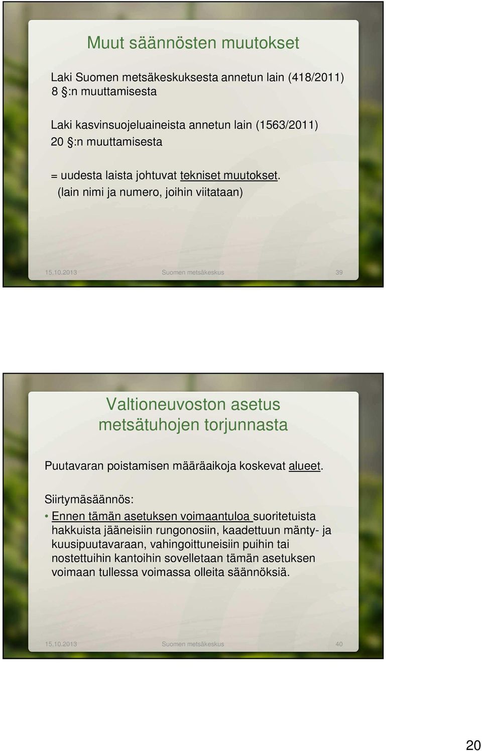 2013 Suomen metsäkeskus 39 Valtioneuvoston asetus metsätuhojen torjunnasta Puutavaran poistamisen määräaikoja koskevat alueet.