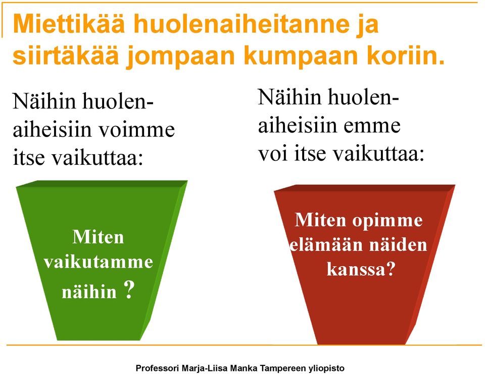 Näihin huolenaiheisiin voimme itse vaikuttaa: Näihin